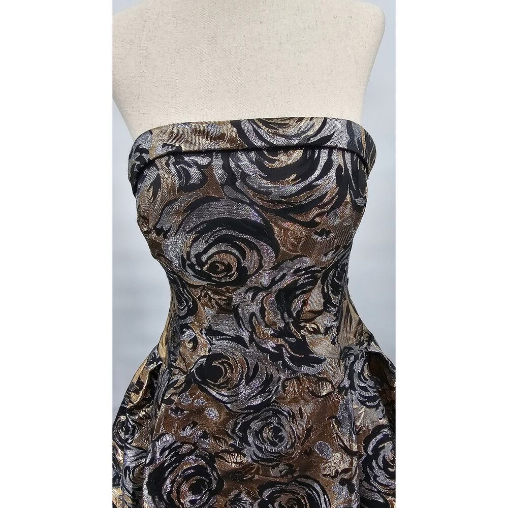 Mac Duggal Women's Size 6 Black & Metallic Strapless Floral Formal Gown 30451D - Picture 5 of 11